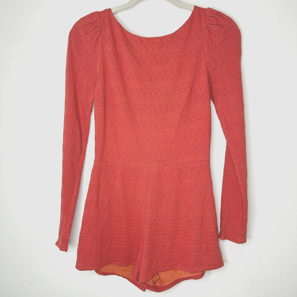 Ark & Co Salmon High Neck Long Sleeve V Back Zip Embroidered Zip Romper S - Picture 2 of 15